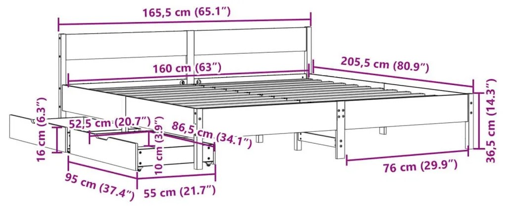 Σκελετός Κρεβ. Χωρίς Στρώμα Καφέ Κεριού 160x200 εκ Μασίφ Πεύκο - Καφέ