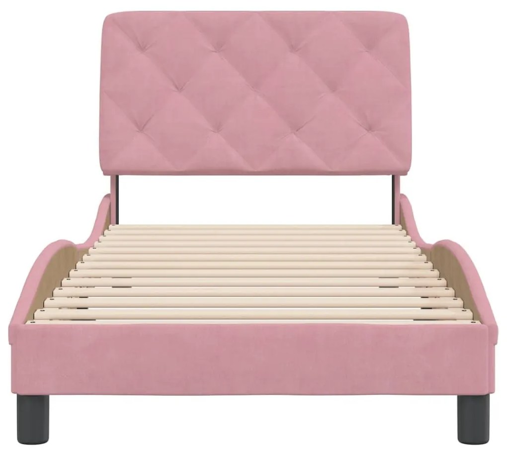 Πλαίσιο Κρεβατιού με Κεφαλάρι Ροζ 90x200 εκ. Βελούδινο - Ροζ