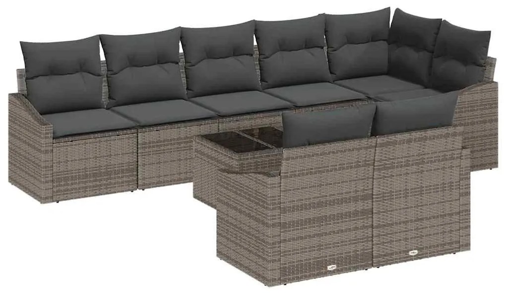 vidaXL Σετ Καναπέ Κήπου 9 pcs Γκρι Πολυ ράταν