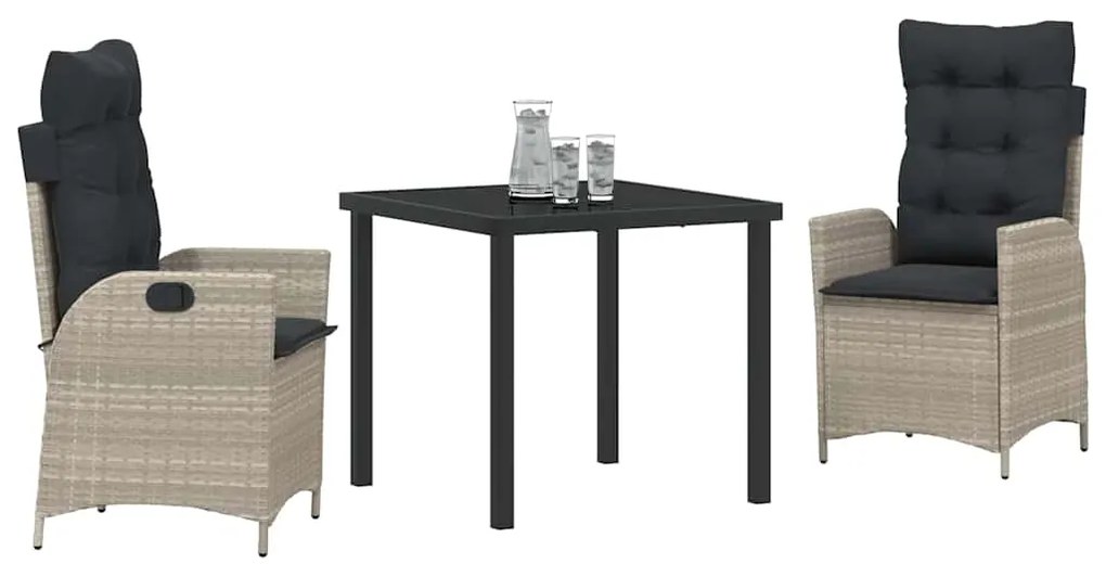 vidaXL Σέτ φαγητού για κήπο 3 pcs Ανοιχτό γκρι συνθετικό ρατάν