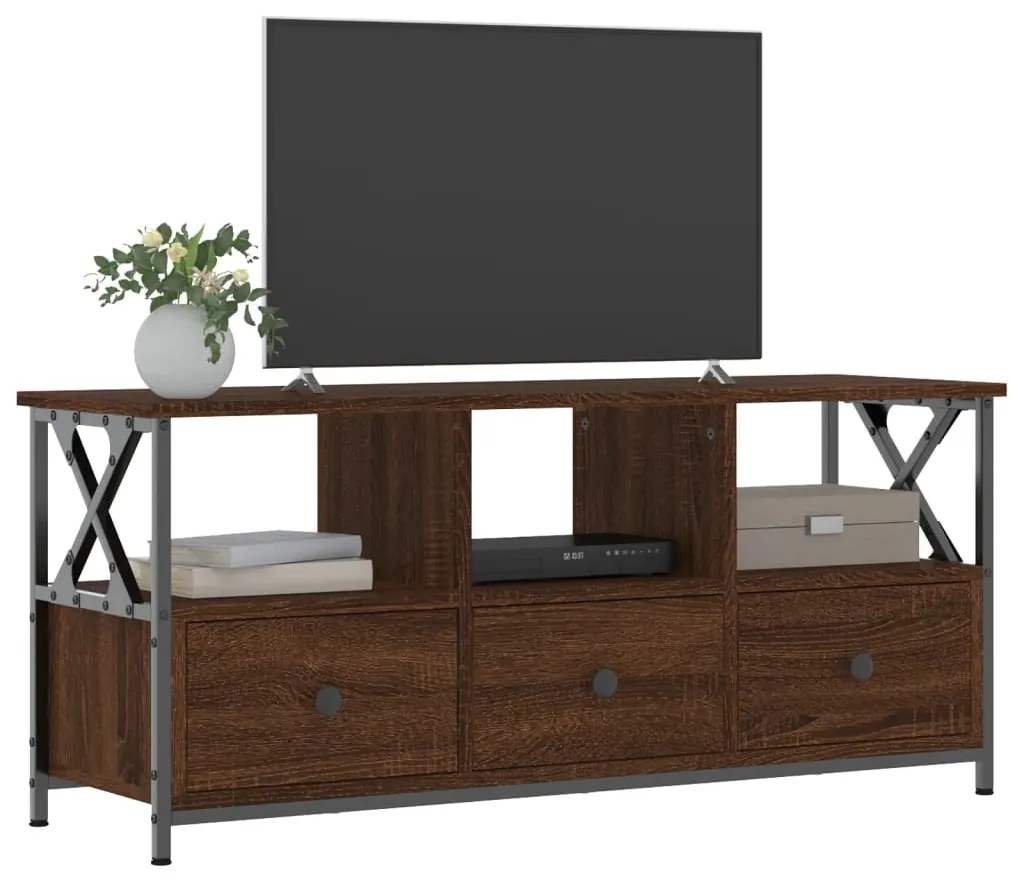 vidaXL Έπιπλο Τηλεόρασης Καφέ Δρυς 102x33x45 εκ. Επεξ. Ξύλο/Σίδερο