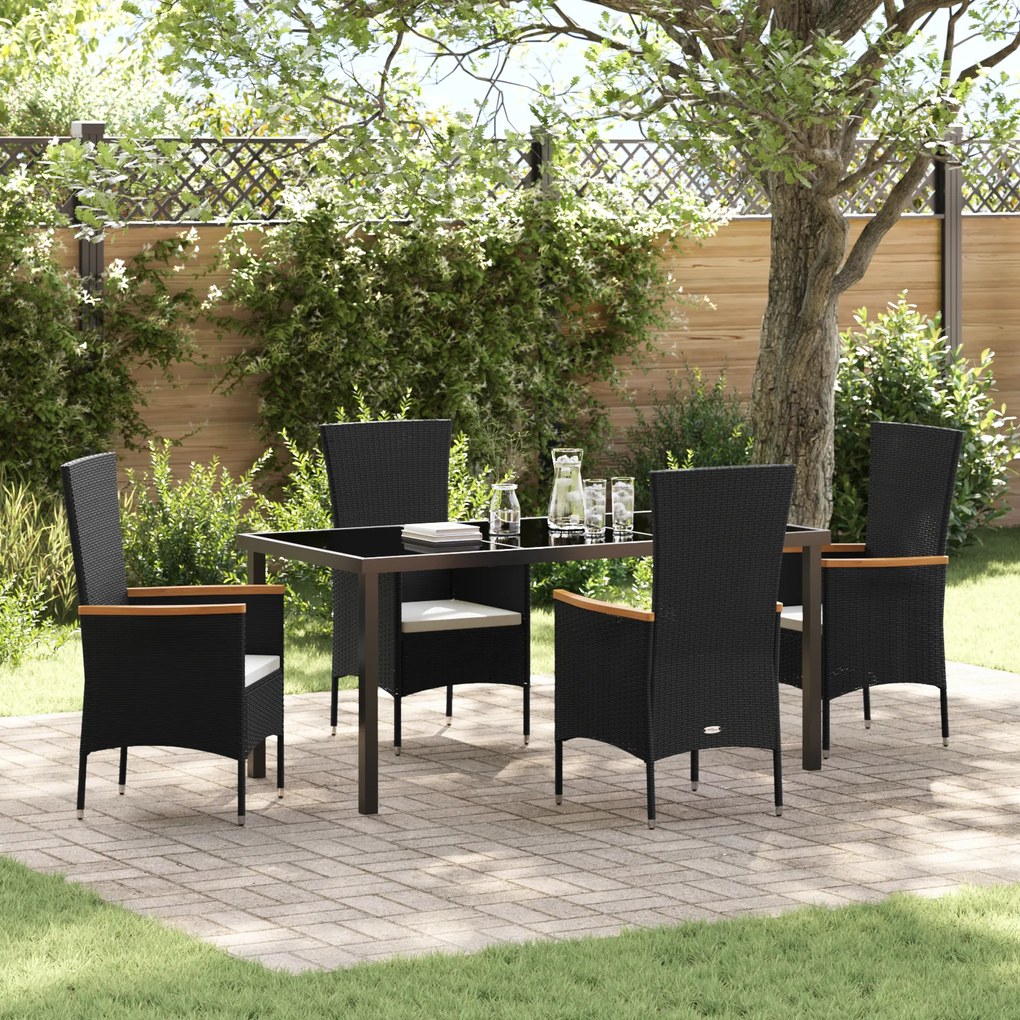vidaXL Σετ 5 Τεμαχίων Τραπεζαρίας Κήπου με Μαξιλάρια Μαύρο Πολυ Ρατάν