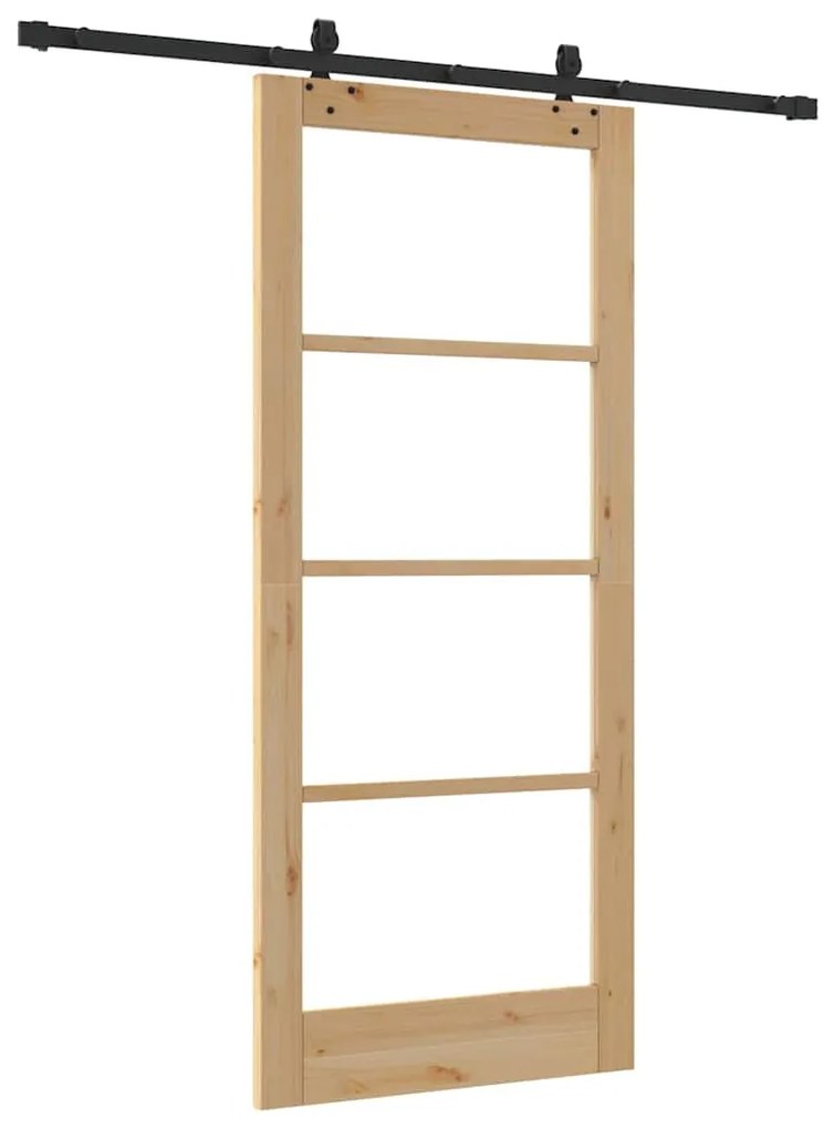 vidaXL Συρόμενη Πόρτα Χειροκίνητος Καφέ 86 x 198.5 cm Ξύλο και μέταλλο