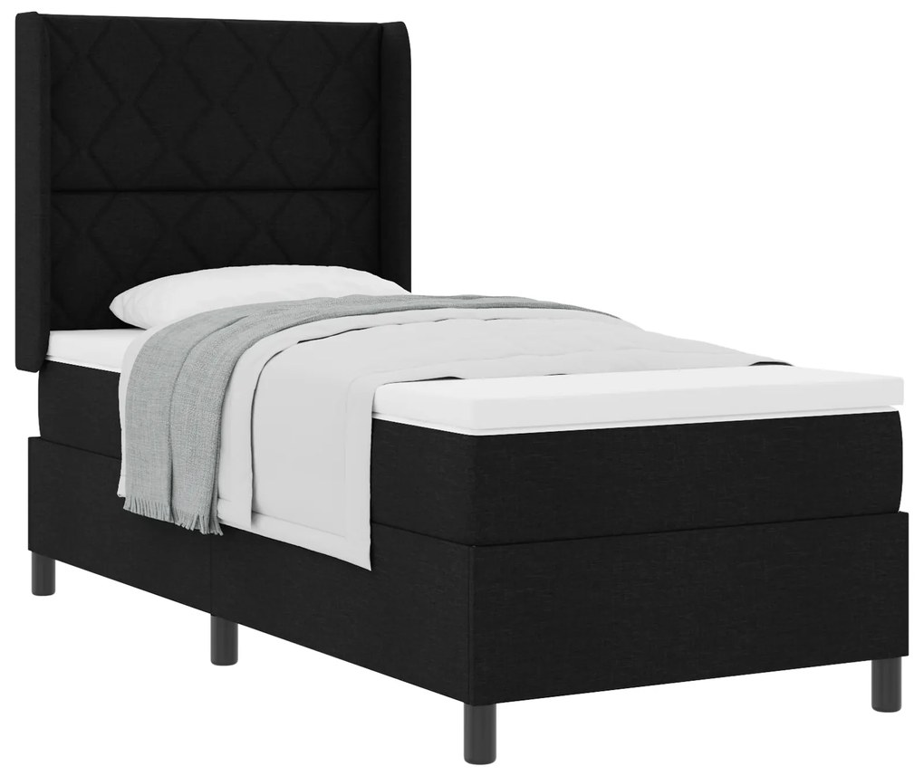 vidaXL Κρεβάτι με Στρώμα Box Spring Μαύρο 90x200 εκ. Ύφασμα
