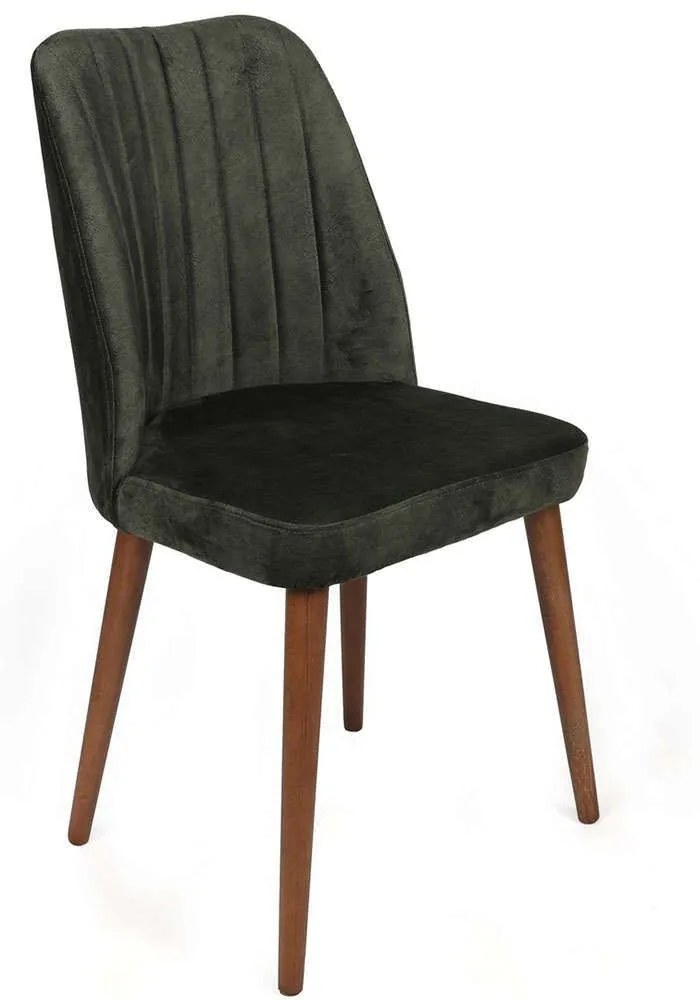 Καρέκλα Alfa (Σετ 2Τμχ) 974NMB1636 50x49x90cm Olive-Walnut Βελούδο, Μέταλλο