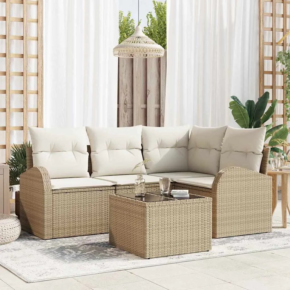 vidaXL Σετ Καναπέ Κήπου με μαξιλάρι 5 pcs Μπεζ Πολυ ράταν