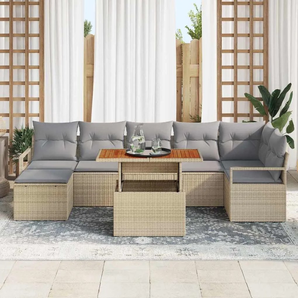 vidaXL Σέτ φαγητού για κήπο με μαξιλάρι 8 pcs Μπεζ, Γκρι