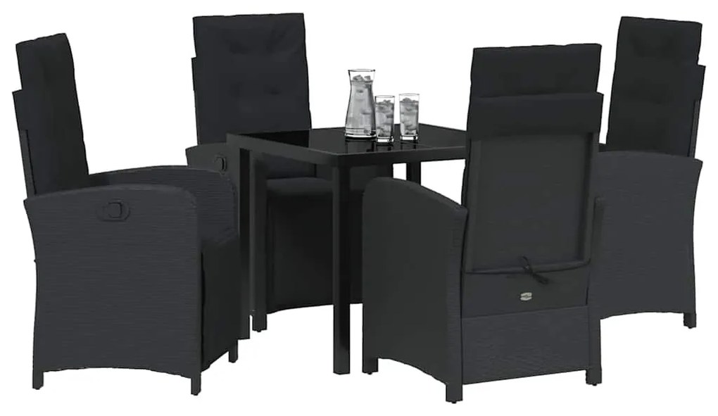 vidaXL Σέτ φαγητού για κήπο 5 pcs Μαύρο συνθετικό ρατάν