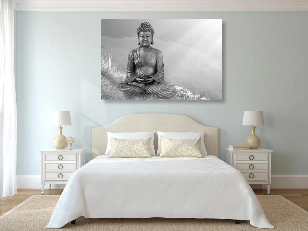 Εικόνα του αγάλματος του Βούδα σε θέση διαλογισμού σε ασπρόμαυρο