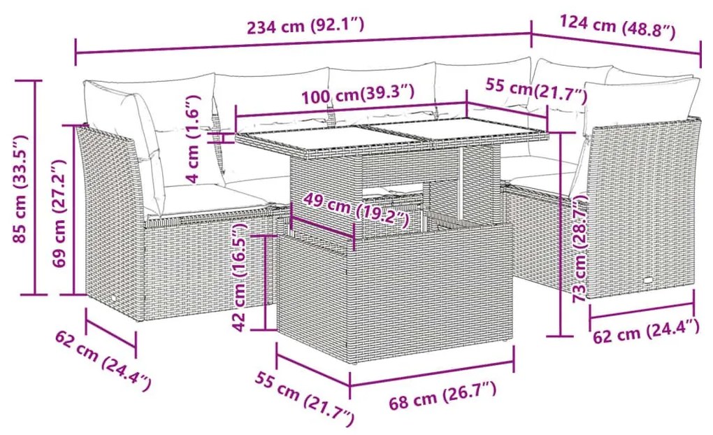 Καναπές Κήπου 6 Τεμαχίων Μαύρο από Συνθετικό Ρατάν με Μαξιλάρια - Μαύρο