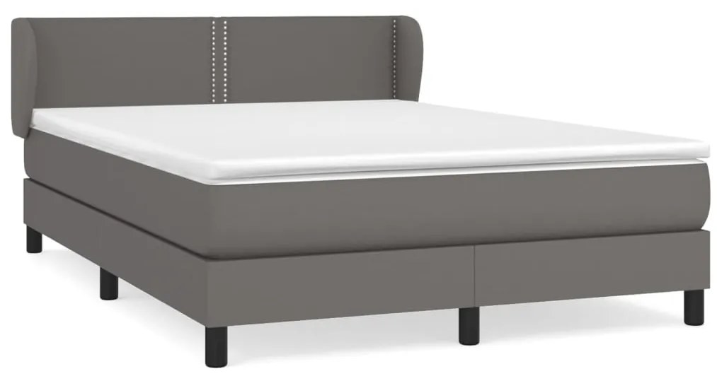 vidaXL Κρεβάτι Boxspring με Στρώμα Γκρι 140x190εκ. από Συνθετικό Δέρμα