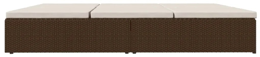 vidaXL Ξαπλώστρα - Καναπές Καφέ από Συνθετικό Ρατάν με Μαξιλάρια