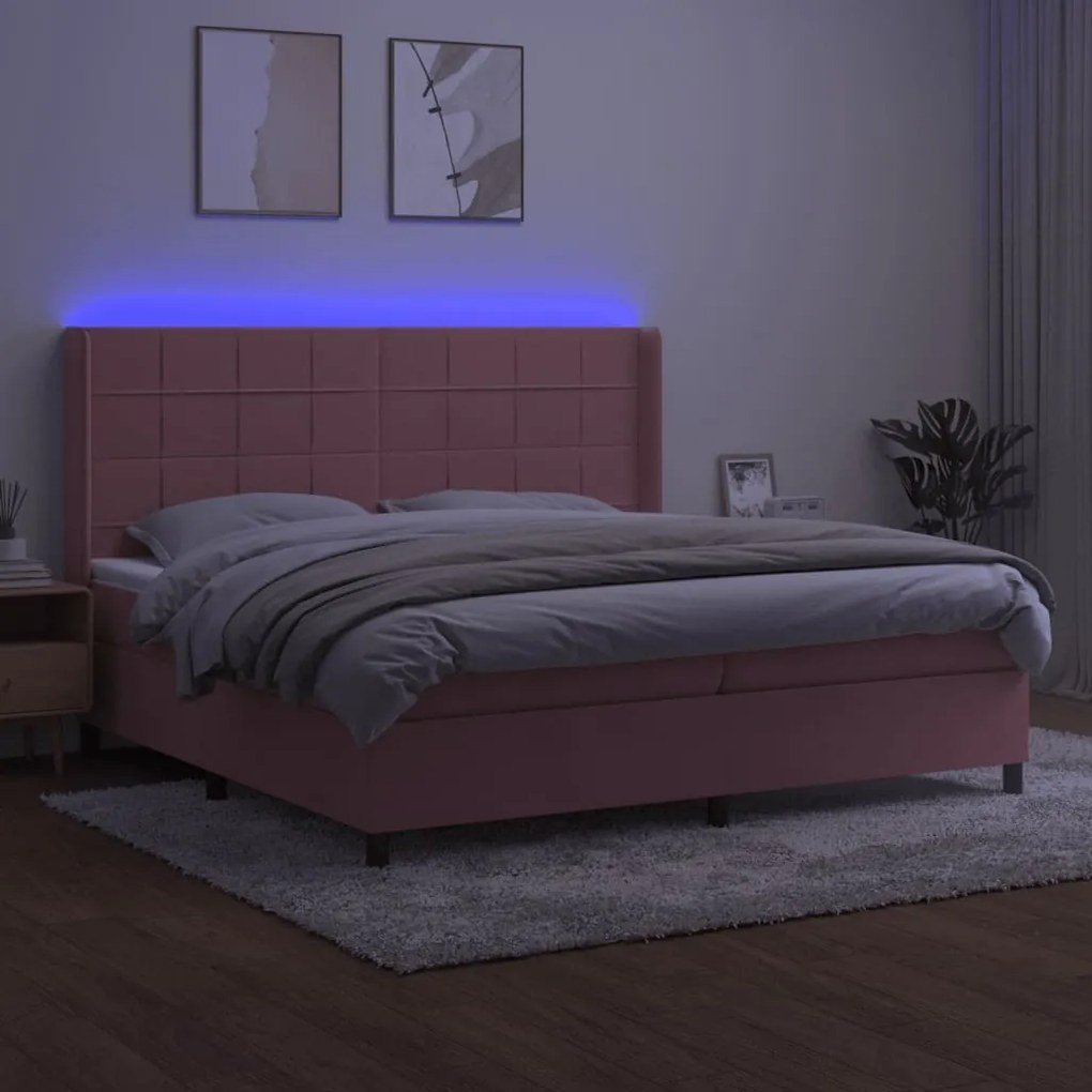 ΚΡΕΒΑΤΙ BOXSPRING ΜΕ ΣΤΡΩΜΑ &amp; LED ΡΟΖ 200X200 ΕΚ. ΒΕΛΟΥΔΙΝΟ 3139588