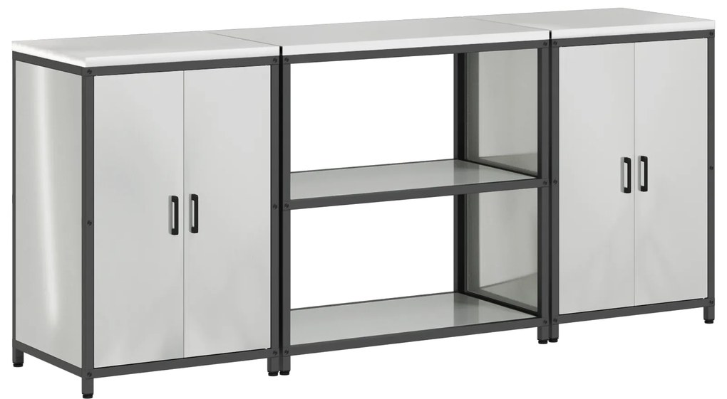 vidaXL Σετ Αποθήκευσης Κουζίνας με ράφι 3 pcs Ασημί 210 x 50 x 92 εκ