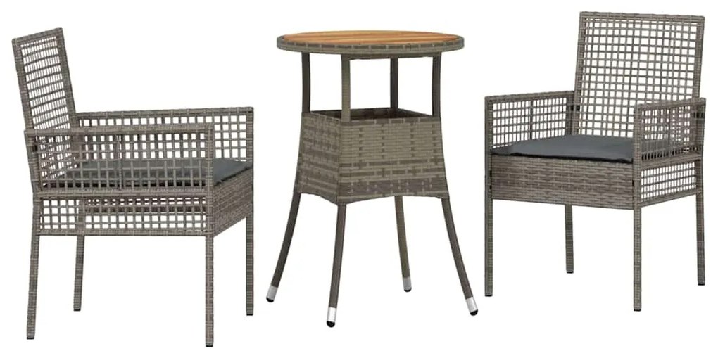 vidaXL Σέτ φαγητού για κήπο 3 pcs Γκρι συνθετικό ρατάν