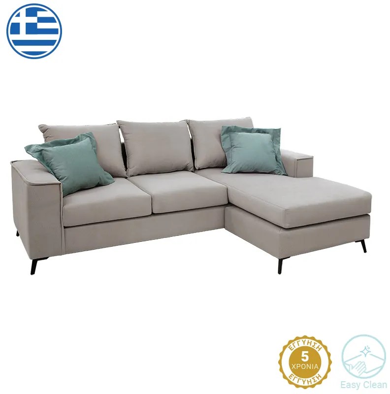 Γωνιακός καναπές Fabulous pakoworld αναστρέψιμος ύφασμα elephant-ciel 240x165x95εκ