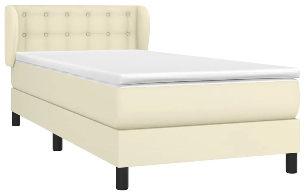 vidaXL Κρεβάτι Boxspring με Στρώμα Κρεμ 90x200 εκ. από Συνθετικό Δέρμα