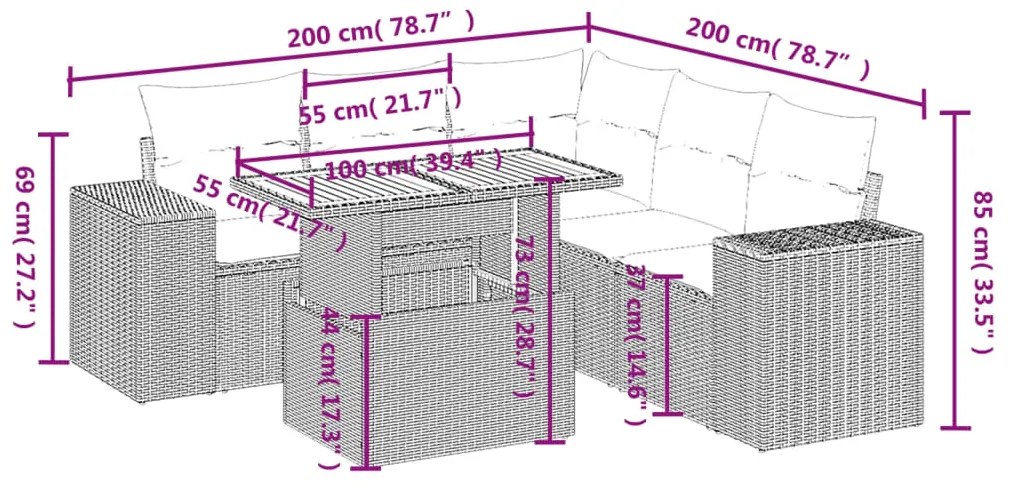 vidaXL Σετ Καναπέ Κήπου 6 τεμ. Μπεζ Συνθετικό Ρατάν με Μαξιλάρια