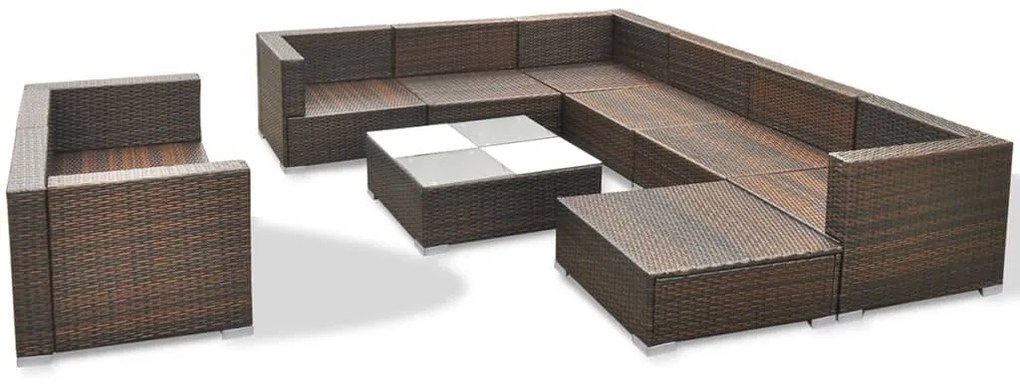 vidaXL Σαλόνι Κήπου 10 Τεμαχίων Καφέ από Συνθετικό Ρατάν με Μαξιλάρια