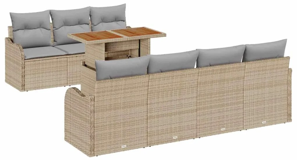 vidaXL Σετ Καναπέ Κήπου με αποθήκευση 8 pcs Μπεζ Πολυ ράταν