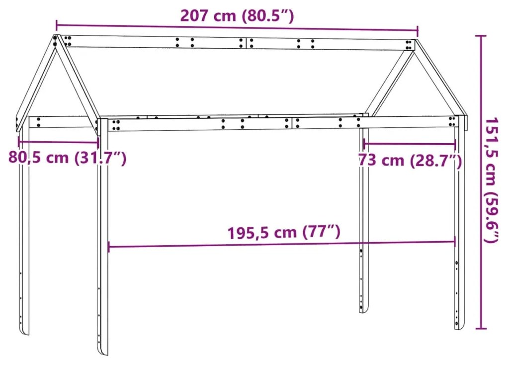 Οροφή Κρεβατιού Παιδική Καφέ 207x80,5x151,5εκ Μασίφ Ξύλο Πεύκου - Καφέ