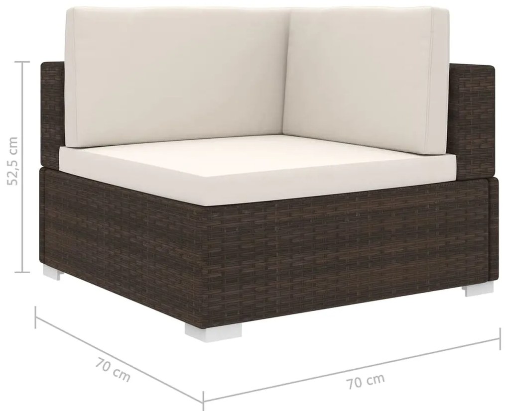vidaXL Γωνιακό Κάθισμα Τμηματικό 1 τεμ. Καφέ Συνθετ. Ρατάν + Μαξιλάρια