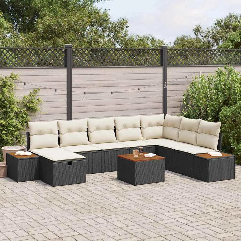 vidaXL Σετ Καναπέ Κήπου 9 pcs Μαύρο 55 x 62 x 69 εκ Πολυ ράταν