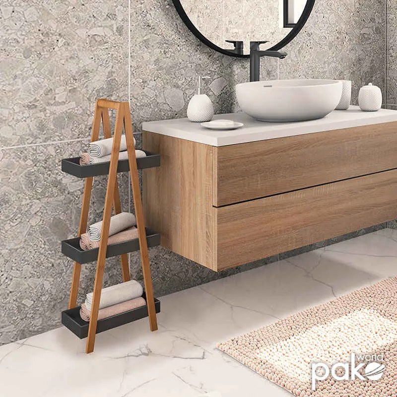 Ραφιέρα επιδαπέδια 3όροφη Nancy pakoworld ξύλινη χρώμα φυσικό-μαύρο 30x18,5x82εκ