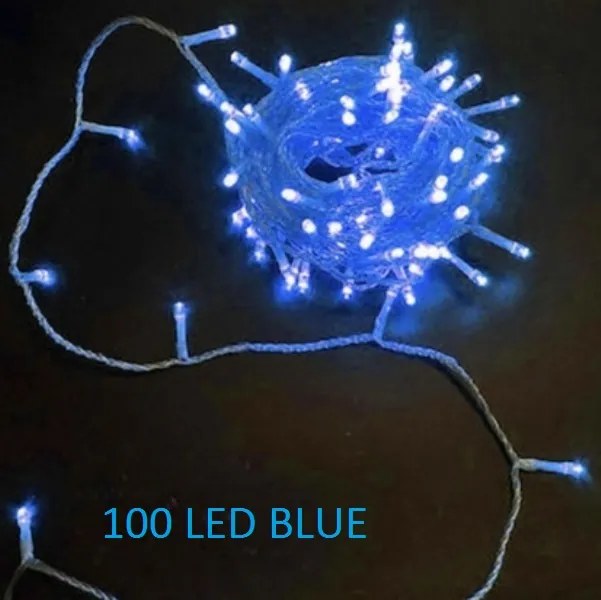 100 Χριστουγεννιάτικα φωτάκια LED σε διάφανο καλώδιο μπλε 17271-30 OEM
