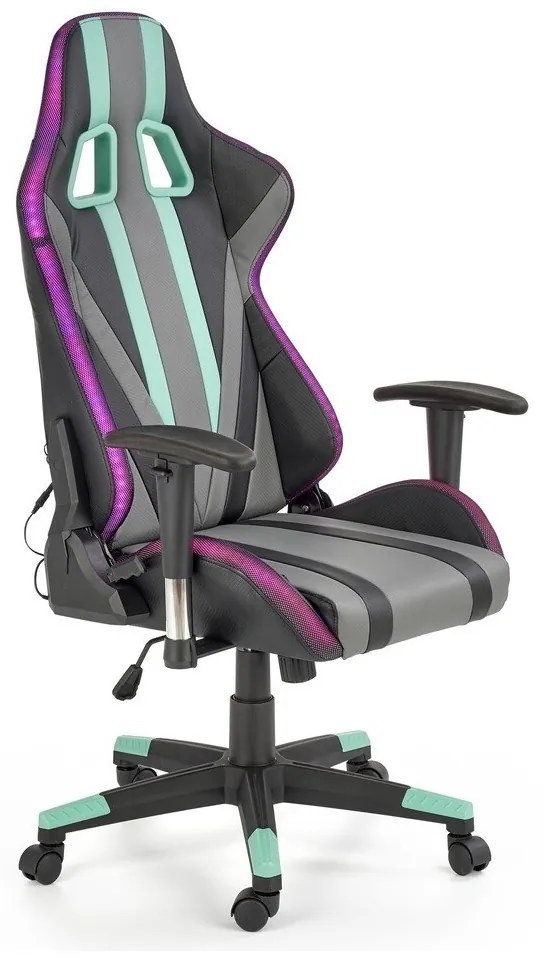 Καρέκλα gaming Houston 610, Γκρι, Μαύρο, Ανοιχτό πράσινο, 121x68x69cm, Με μπράτσα, Με ρόδες, Μηχανισμός καρέκλας: Κλίση