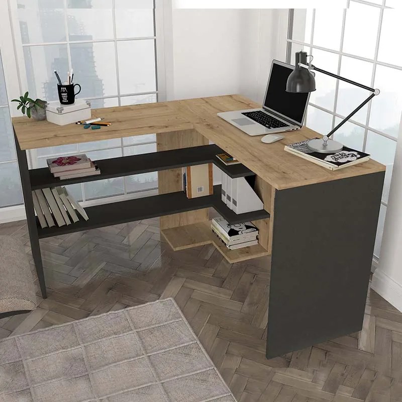 ΓΡΑΦΕΙΟ ΕΡΓΑΣΙΑΣ STYLO MEGAPAP ΧΡΩΜΑ SAPPHIRE OAK -  ΑΝΘΡΑΚΙ 120X120X73,8ΕΚ.