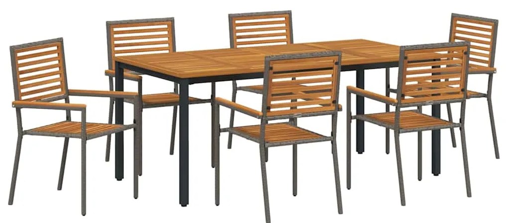 vidaXL Σέτ φαγητού για κήπο 7 pcs Γκρι και Καφέ συνθετικό ρατάν