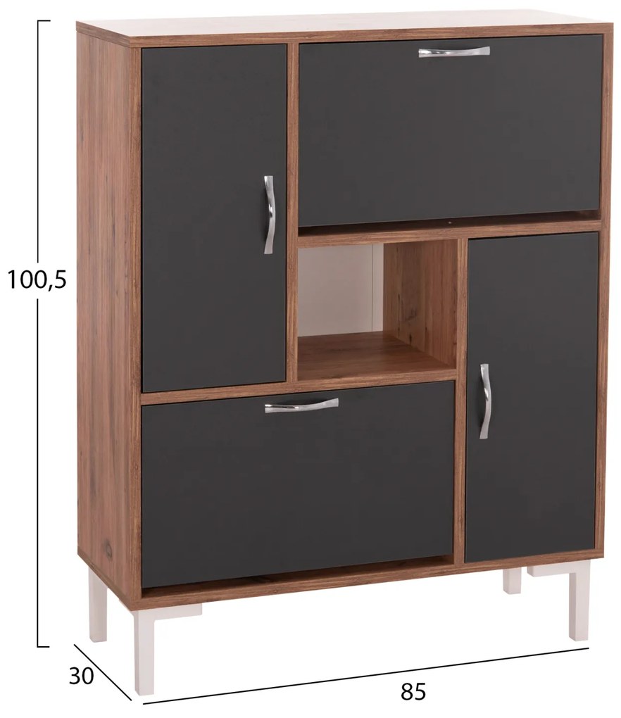 ΠΑΠΟΥΤΣΟΘΗΚΗ MEDY HM18187.02 ΜΕΛΑΜΙΝΗ ΣΕ ΦΥΣΙΚΟ & ΑΝΘΡΑΚΙ-ΜΑΥΡΑ ΠΟΔΙΑ 85x30x108.5Υεκ - 0615378 - HM18187.02