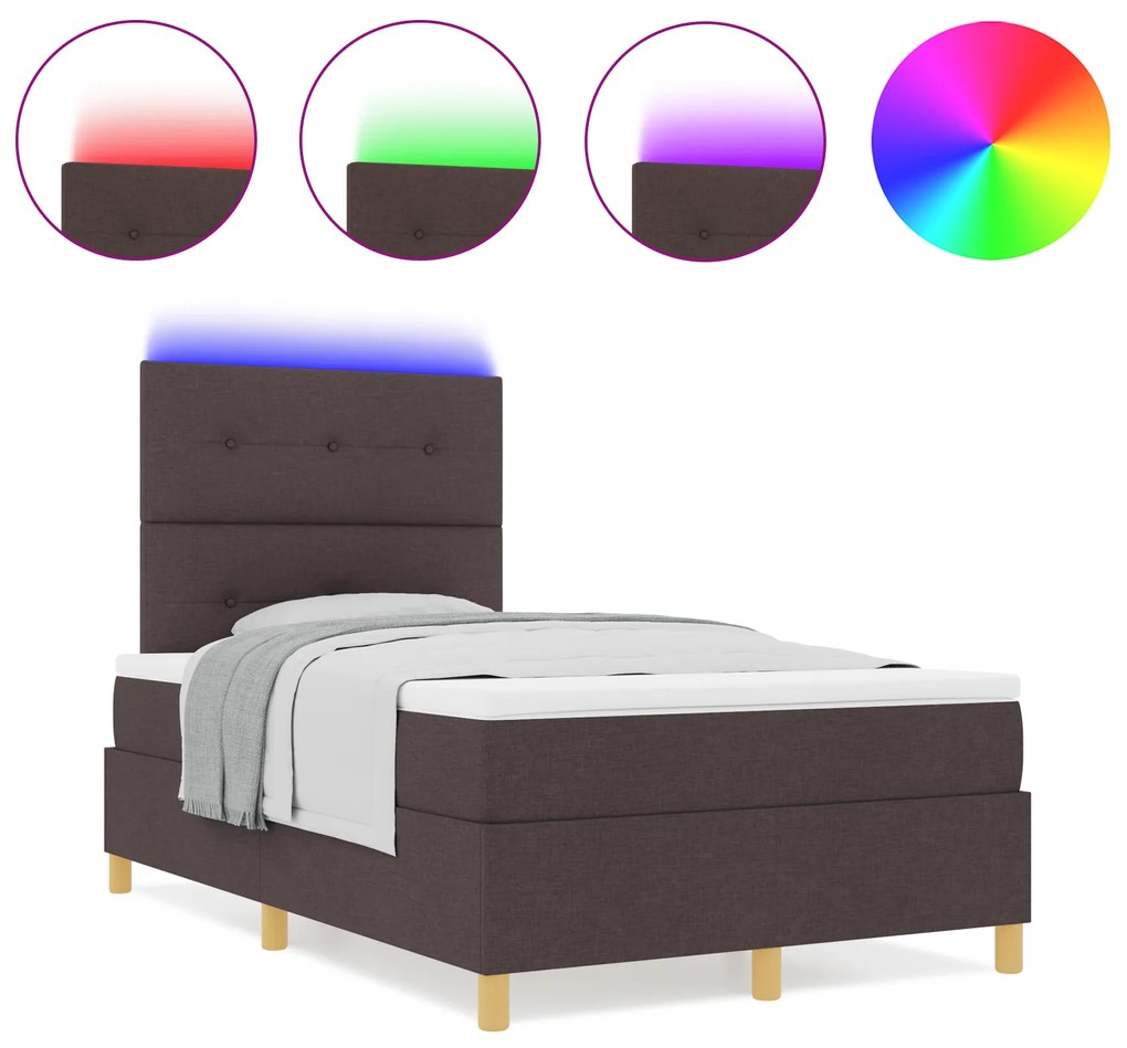 vidaXL Κρεβάτι Ελατηρίου με Στρώμα & LED Σκούρο Καφέ 120x190 εκ. Ύφασμα