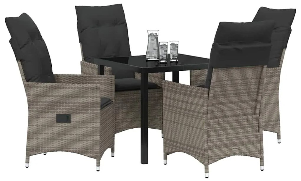 vidaXL Σέτ φαγητού για κήπο με μαξιλάρι 5 pcs Γκρι Πολυ ράταν