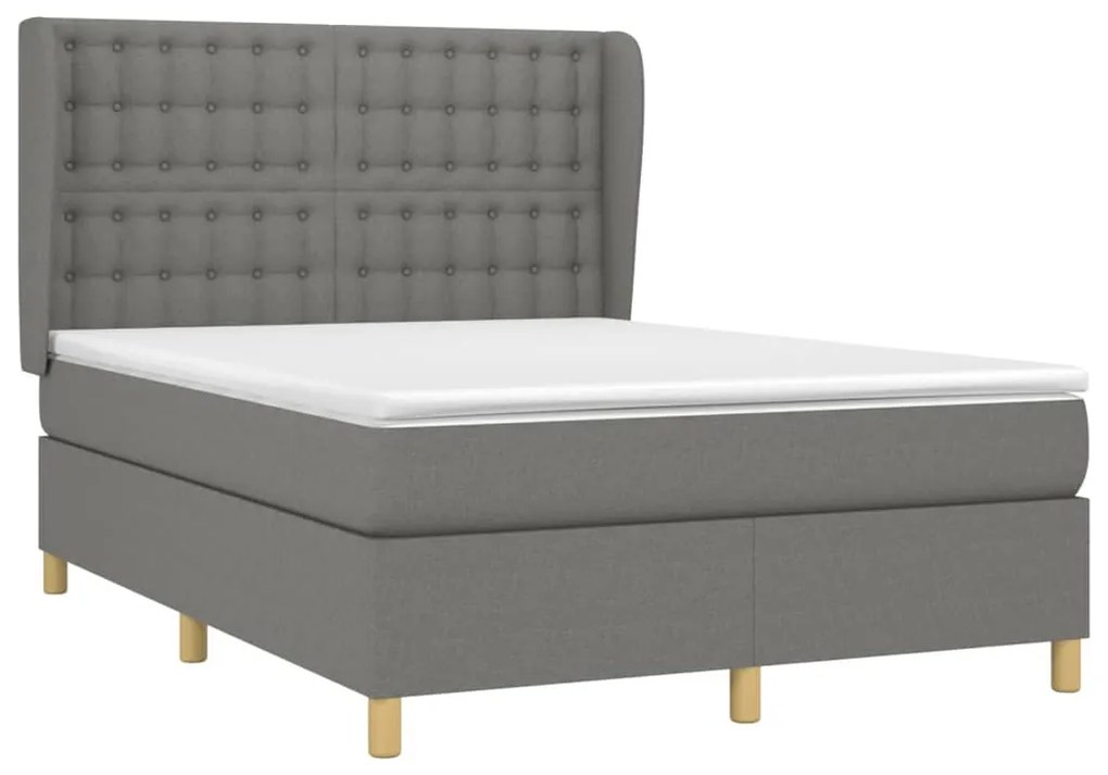 vidaXL Κρεβάτι Boxspring με Στρώμα Σκούρο Γκρι 140x200 εκ Υφασμάτινο