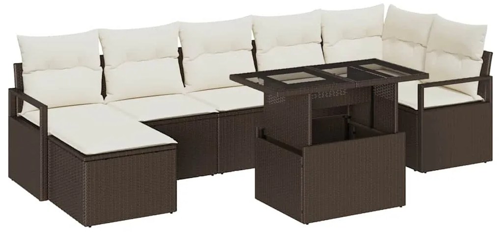 vidaXL Σετ Καναπέ Κήπου με μαξιλάρι 8 pcs Καφέ και κρεμ