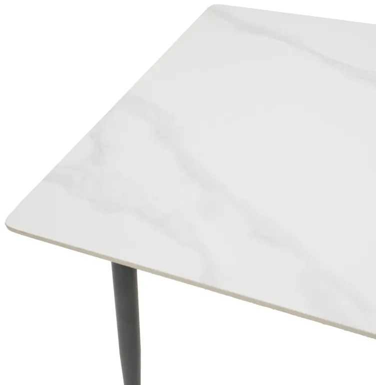 Τραπέζι Gustas pakoworld λευκό μαρμάρου sintered stone-μαύρο μέταλλο 80x80x76εκ