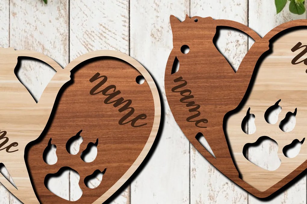 Σετ των 3 Intra απο ξύλο plywood 3mm-4mm πάχος Τρισδιάστατη με μπρελόκ καρδιών ποδιών γάτας Δίασταση 6x6 cm INTRAFABR-27264366