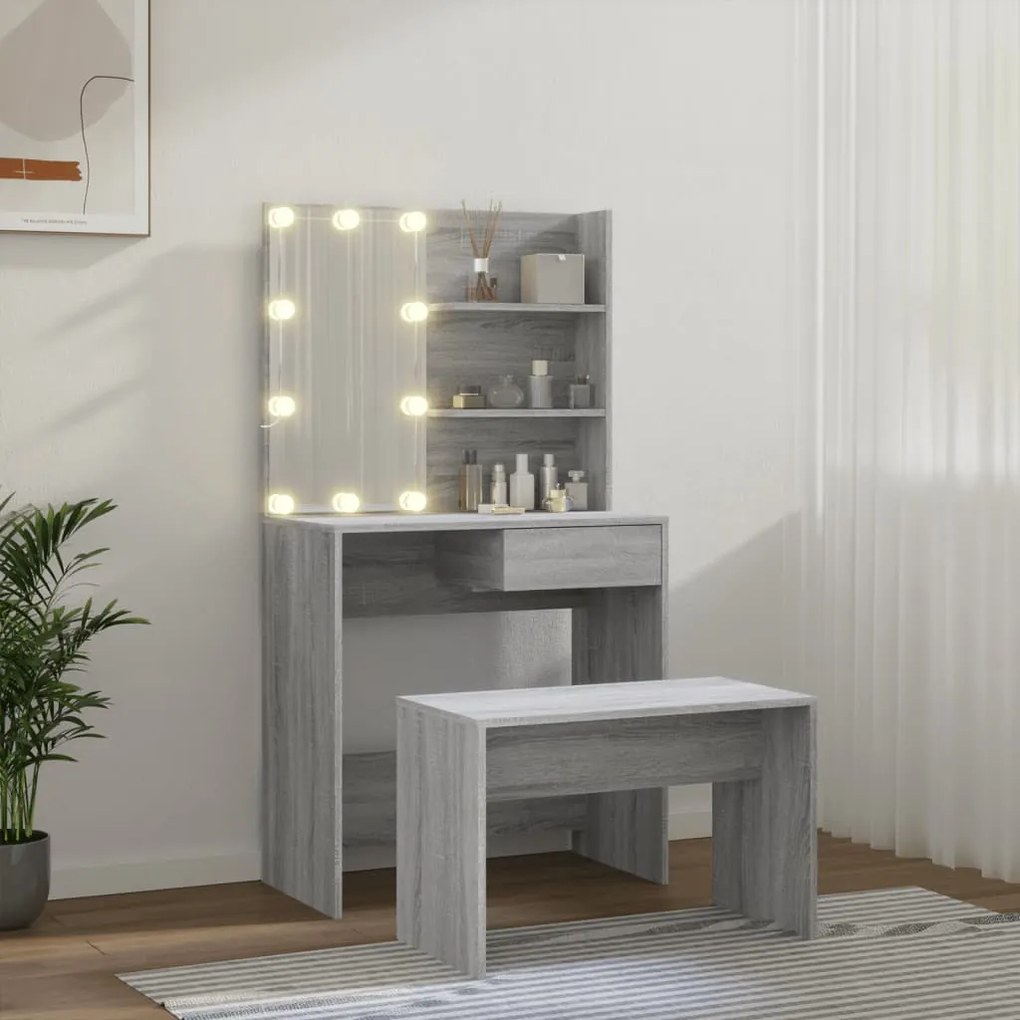 vidaXL Μπουντουάρ Σετ με LED Γκρι Sonoma από Επεξεργασμένο Ξύλο