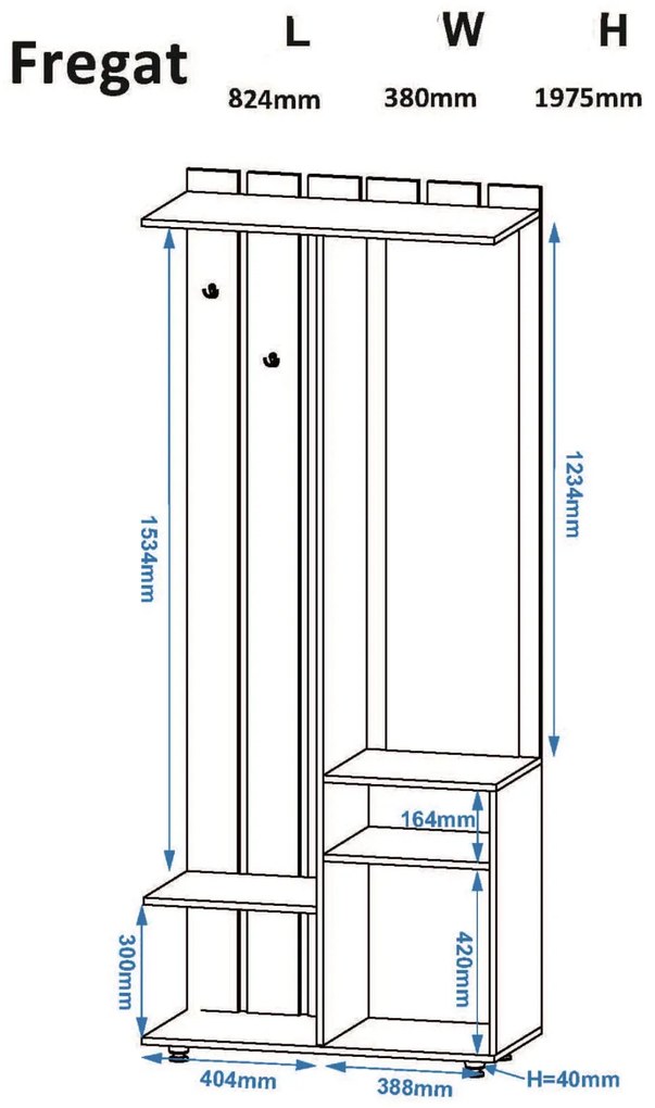 Έπιπλο Εισόδου με Κρεμάστρα/Καθρέπτη/Παπουτσοθήκη FREGAT Ρουστίκ 82,4x40x197,5