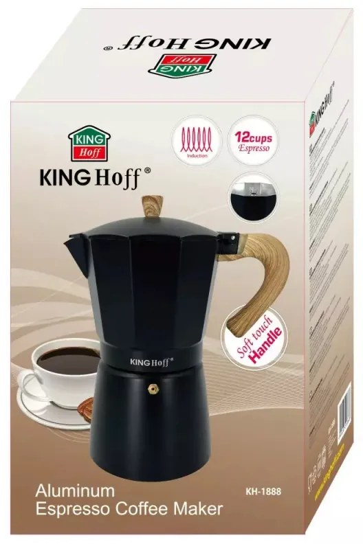 Κουβανέζικη καφετιέρα Kinghoff KH 1888, 12 φλιτζάνια, 600 ml, αλουμίνιο, επαγωγική, μαύρο