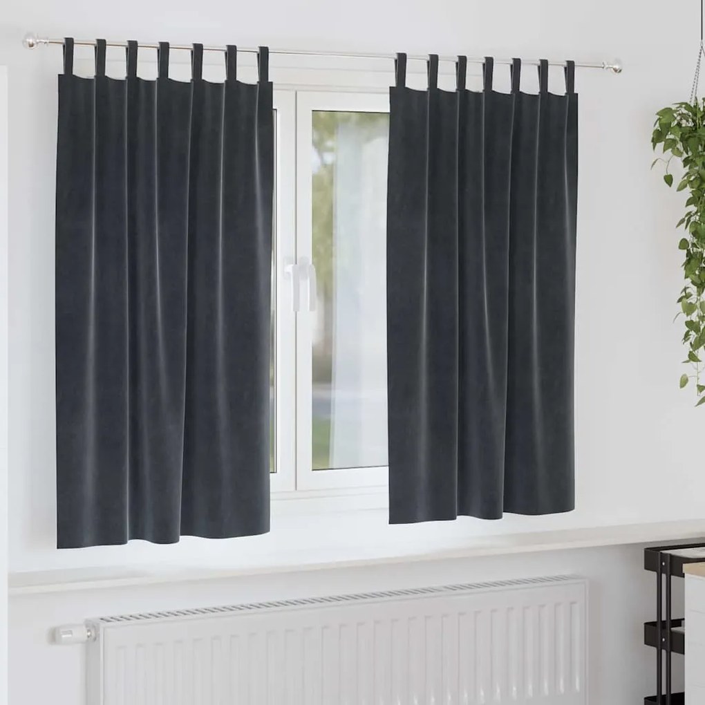 vidaXL Κουρτίνες με κουρτίνες 2 pcs Σκούρο γκρι 140 x 175 cm Βελούδο
