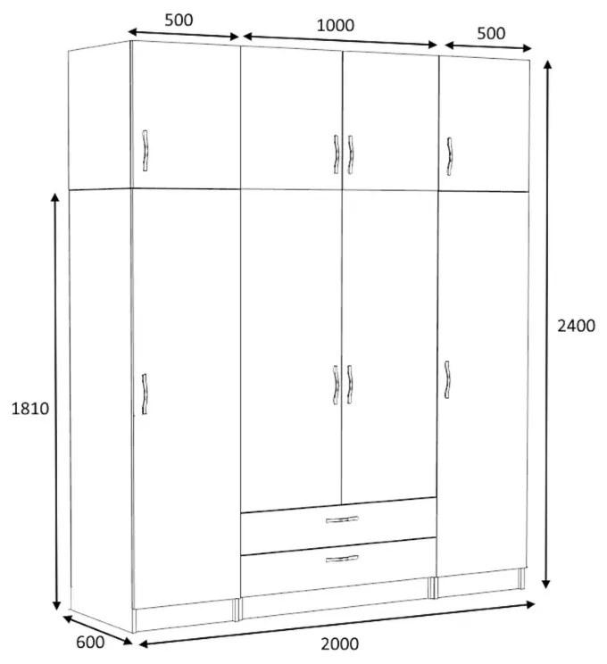Ντουλάπα ρούχων Victoria Megapap τετράφυλλη με πατάρι και συρτάρια χρώμα λευκό 200x60x240εκ.