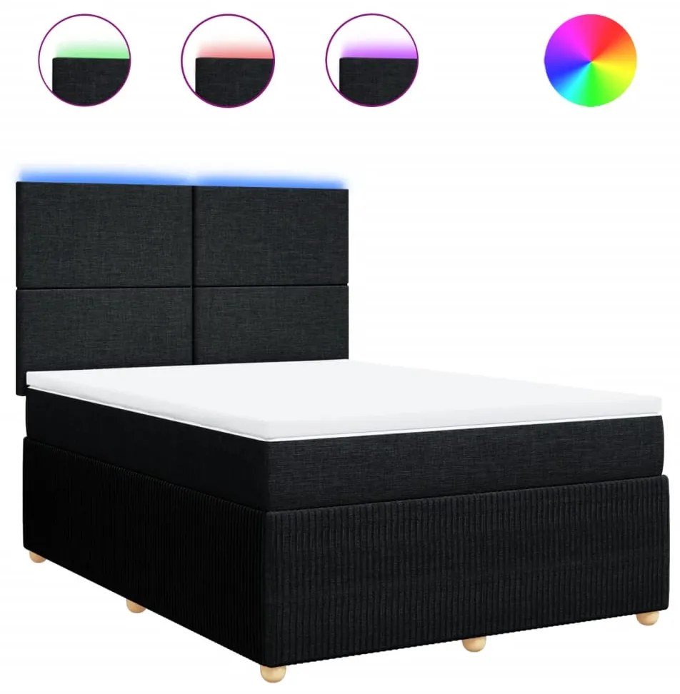 vidaXL Κρεβάτι Boxspring με Στρώμα Μαύρο 140x190 εκ. Υφασμάτινο