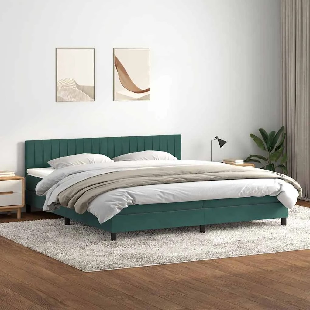 vidaXL Κρεβάτι Boxspring με Στρώμα Σκούρο Πράσινο 200x210εκ. Βελούδινο