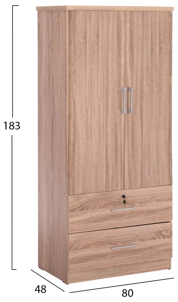 Ντουλάπα με Συρτάρια REINA Δίφυλλη Sonama Oak 80x48x183Υεκ. 80x48x183 εκ.