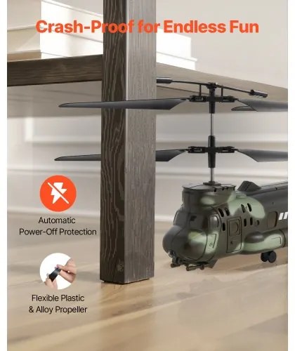 VEVOR RC Helicopter, 2.4GHz Military Remote Control Helicopter, 3.5 Channel RC Airplane for Kid, 20 Mins Flight Time, One-Key Takeoff/Landing &amp; LED Lights, Flying Plane Toys for Kids Ages 8 and up