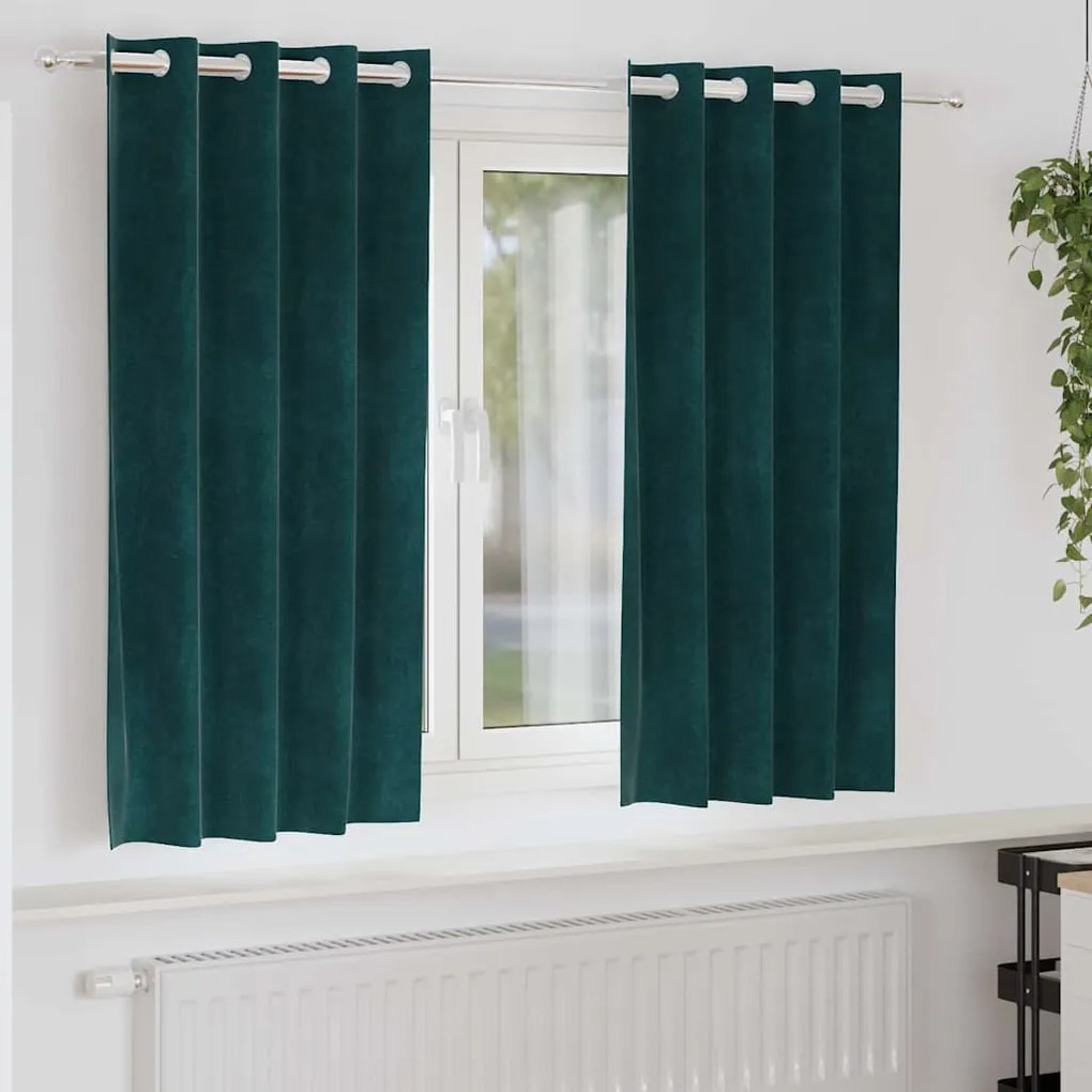 vidaXL Κουρτίνες 2 pcs Σκούρο Πράσινο 140 x 175 cm Βελούδο