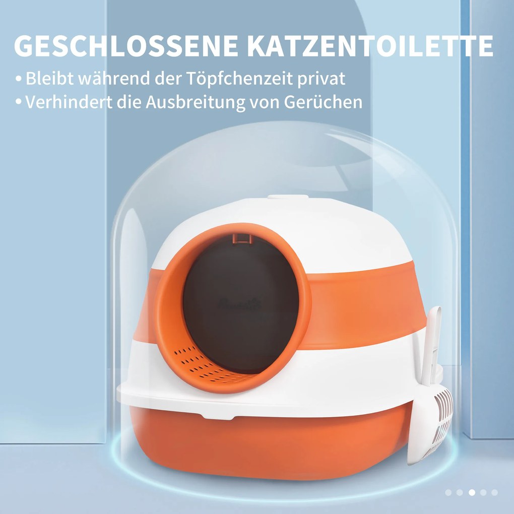 PawHut Γάτα Τουαλέτα, με Καπάκι και Φτυάρι, για Γάτες έως 5 kg, 52x41x38 cm, Λευκό/Πορτοκαλί